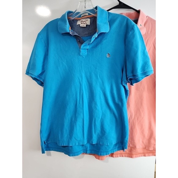 Penguin Munsingwear Polo Shirt Original  Men L Blue & Salmon Sleeve Trim TWO VGC - Picture 3 of 8